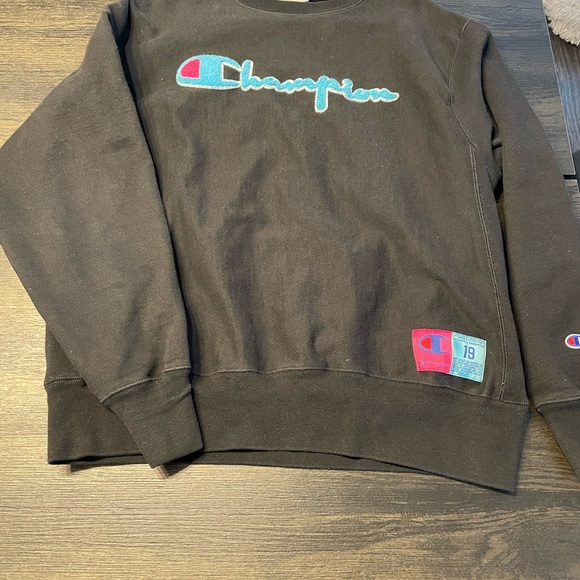 Champion Other - Champion Black Crewneck with Blue and Red Logo